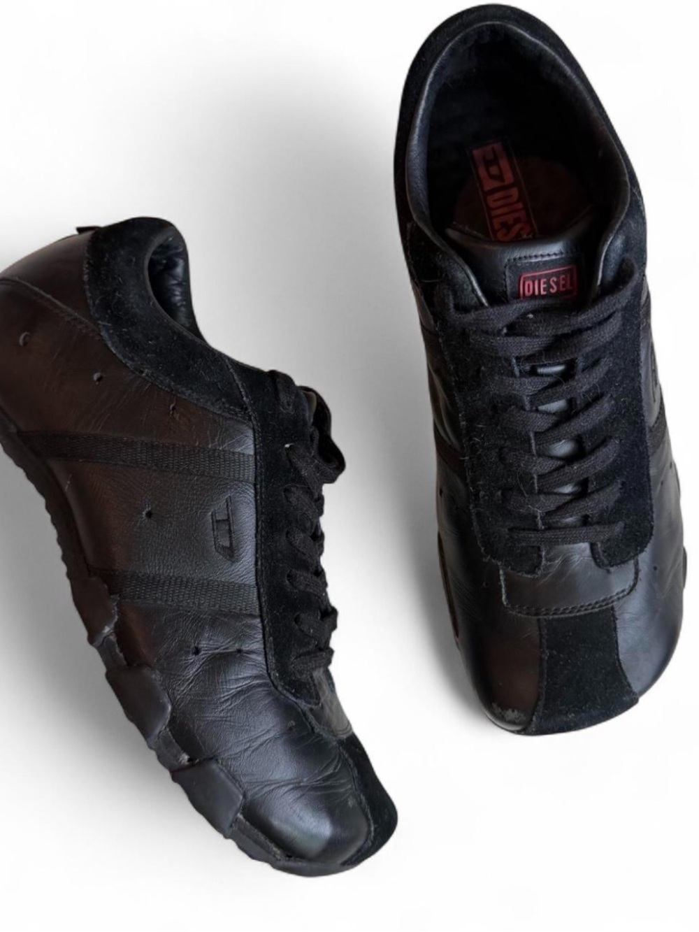 Vintage Diesel Black Leather & Suede Low Top Sneakers